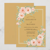 Invitation Mariage Romance Florale Rose Ocre (Devant / Derrière)