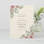 Invitation Mariage Romance Florale Rose Poussiéreuse (Debout devant)