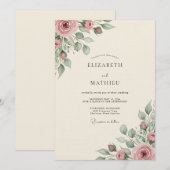 Invitation Mariage Romance Florale Rose Poussiéreuse (Devant / Derrière)