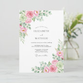 Invitation Mariage Romance Florale Rose Tendre (Debout devant)