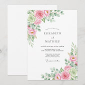 Invitation Mariage Romance Florale Rose Tendre (Devant / Derrière)