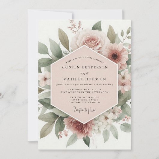 Invitation Mariage Romance Florale Rouge Clair (Devant)