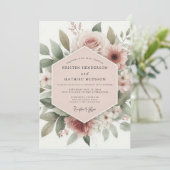 Invitation Mariage Romance Florale Rouge Clair (Debout devant)