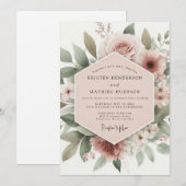 Invitation Mariage Romance Florale Rouge Clair (Devant / Derrière)