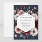 Invitation Mariage Romance Florale Rouge Profond (Devant / Derrière)