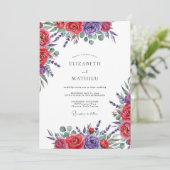 Invitation Mariage Romance Florale Rouge Violet (Debout devant)