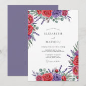Invitation Mariage Romance Florale Rouge Violet (Devant / Derrière)