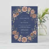 Invitation Mariage Romance Florale Rouille Navy (Debout devant)