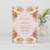 Invitation Mariage Romance Florale Rustique Ocre (Debout devant)