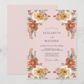 Invitation Mariage Romance Florale Rustique Ocre (Devant / Derrière)