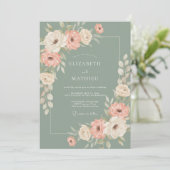 Invitation Mariage Romance Florale Sage (Debout devant)