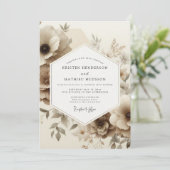Invitation Mariage Romance Florale Sépia (Debout devant)