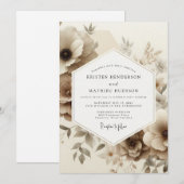 Invitation Mariage Romance Florale Sépia (Devant / Derrière)