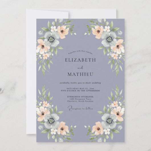 Invitation Mariage Romance Florale Subtile Lavande (Devant)