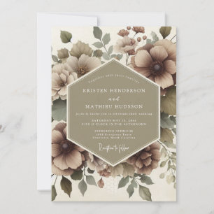 Invitation Mariage Romance Florale Taupe