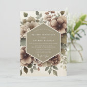Invitation Mariage Romance Florale Taupe (Debout devant)