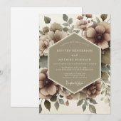 Invitation Mariage Romance Florale Taupe (Devant / Derrière)