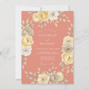 Invitation Mariage Romance Florale Teint de Corail