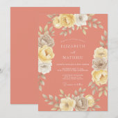 Invitation Mariage Romance Florale Teint de Corail (Devant / Derrière)