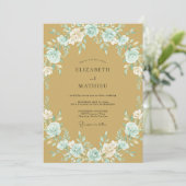 Invitation Mariage Romance Florale Teinte de Bleu-vert (Debout devant)