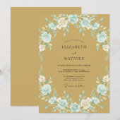 Invitation Mariage Romance Florale Teinte de Bleu-vert (Devant / Derrière)