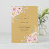 Invitation Mariage Romance Florale Teintée d'Or (Debout devant)