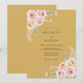 Invitation Mariage Romance Florale Teintée d'Or (Devant / Derrière)