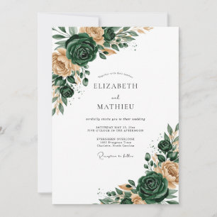 Invitation Mariage Romance Florale Vert Émeraude
