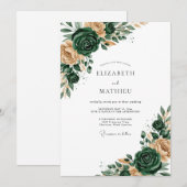 Invitation Mariage Romance Florale Vert Émeraude (Devant / Derrière)