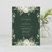 Invitation Mariage Romance Florale Vert Forêt (Debout devant)