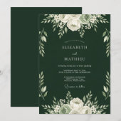 Invitation Mariage Romance Florale Vert Forêt (Devant / Derrière)