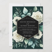Invitation Mariage Romance Florale Vert Profond (Devant)