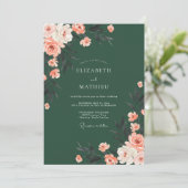 Invitation Mariage Romance Florale Vert Profond (Debout devant)