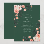 Invitation Mariage Romance Florale Vert Profond (Devant / Derrière)