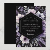 Invitation Mariage Romance Florale Violet Profond (Devant / Derrière)