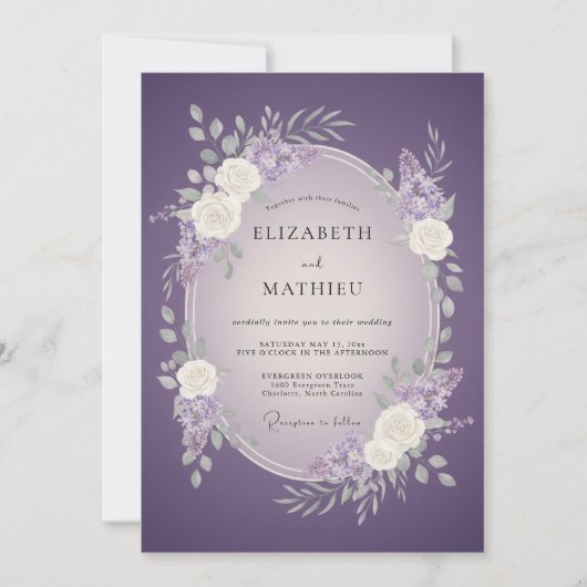 Invitation Mariage Romance Florale Violette (Devant)