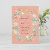 Invitation Mariage Romance Laurier Botanique Corail (Debout devant)