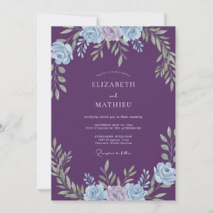 Invitation Mariage Romance Laurier Floral Violet