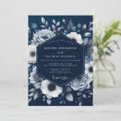 Invitation Mariage Romance Navy Bloom (Debout devant)