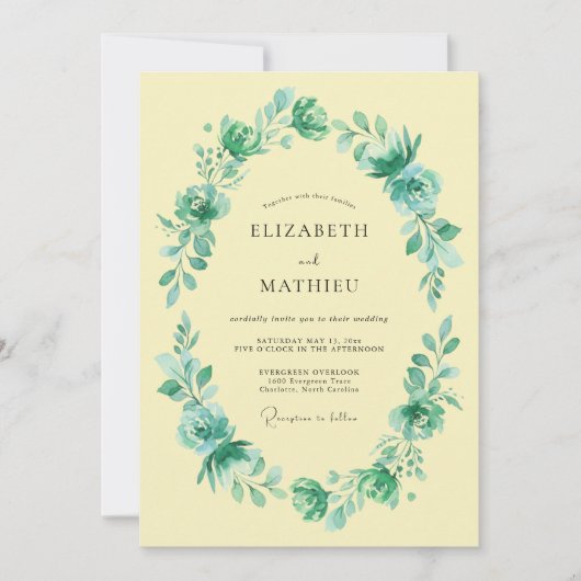 Invitation Mariage Romance Ovale Fleur Teal (Devant)