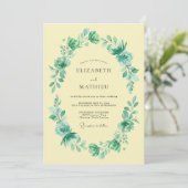 Invitation Mariage Romance Ovale Fleur Teal (Debout devant)