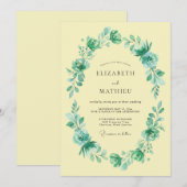 Invitation Mariage Romance Ovale Fleur Teal (Devant / Derrière)