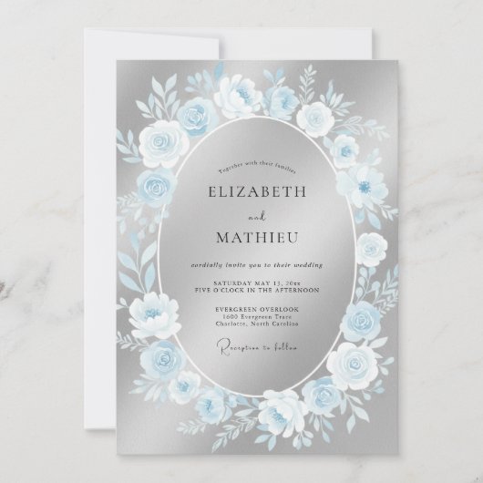 Invitation Mariage Romance Rose Bleue (Devant)