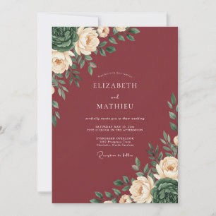 Invitation Mariage Romance Rose Bourgogne