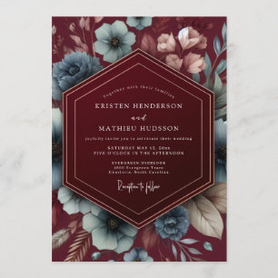 Invitation Mariage Romance Sombre Bourgogne