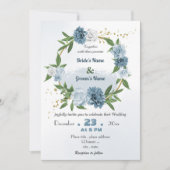 Invitation mariage romantique à fleurs bleues (Devant)