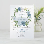 Invitation mariage romantique à fleurs bleues (Debout devant)
