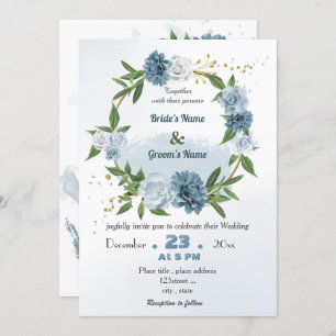 Invitation mariage romantique à fleurs bleues