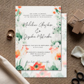 Invitation mariage romantique à fleurs fleur sauvage vert et 