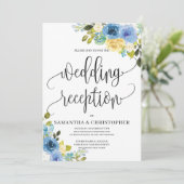 Invitation mariage romantique à fleurs jaunes bleues (Debout devant)